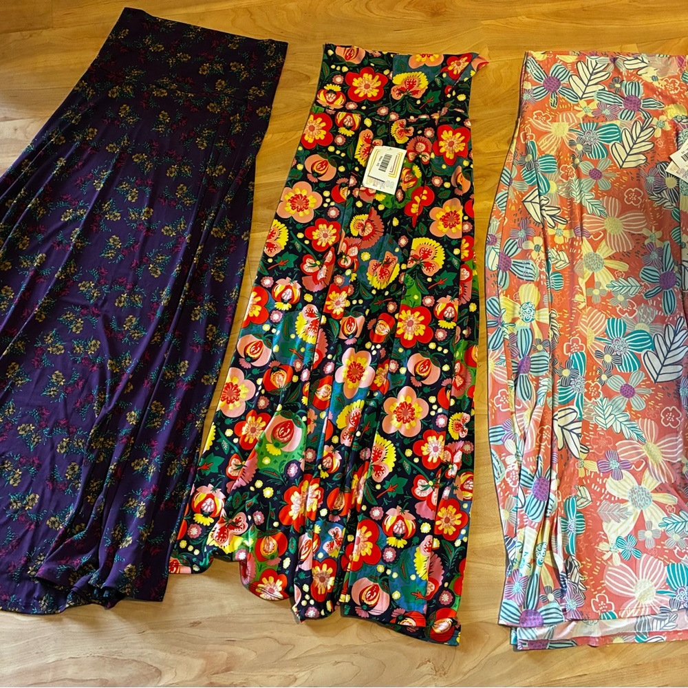 3 New LuLaRoe Colorful Floral Maxi Skirts w/ Bright Multi Floral Print size XS